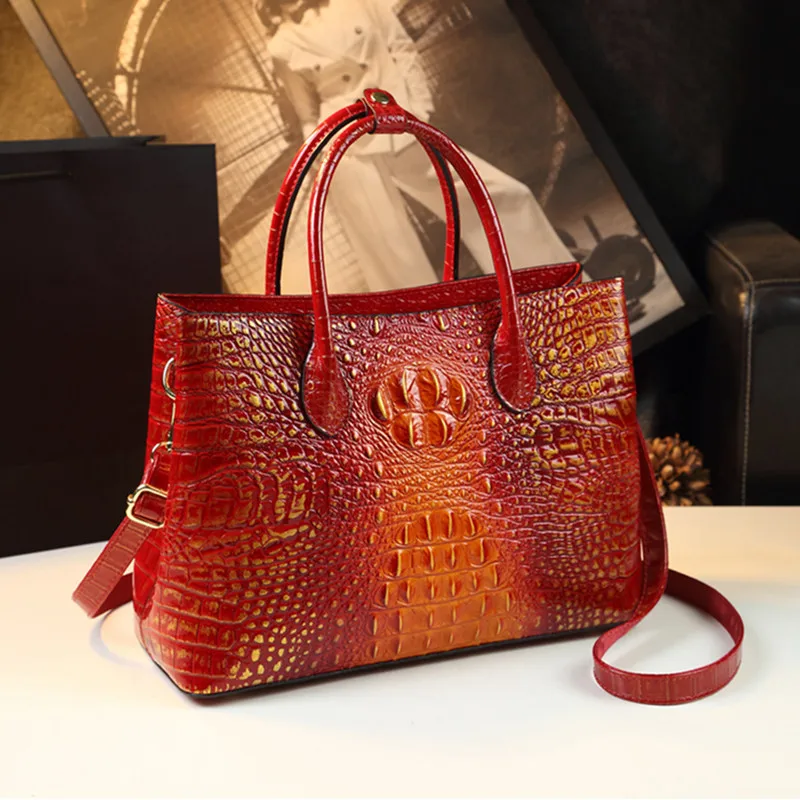 

Crocodile Pattern Women Bag Genuine Leather Ladies Handbags Luxury Fashion Large Capacity Shoulder Mom Bag High-End Tote Bags