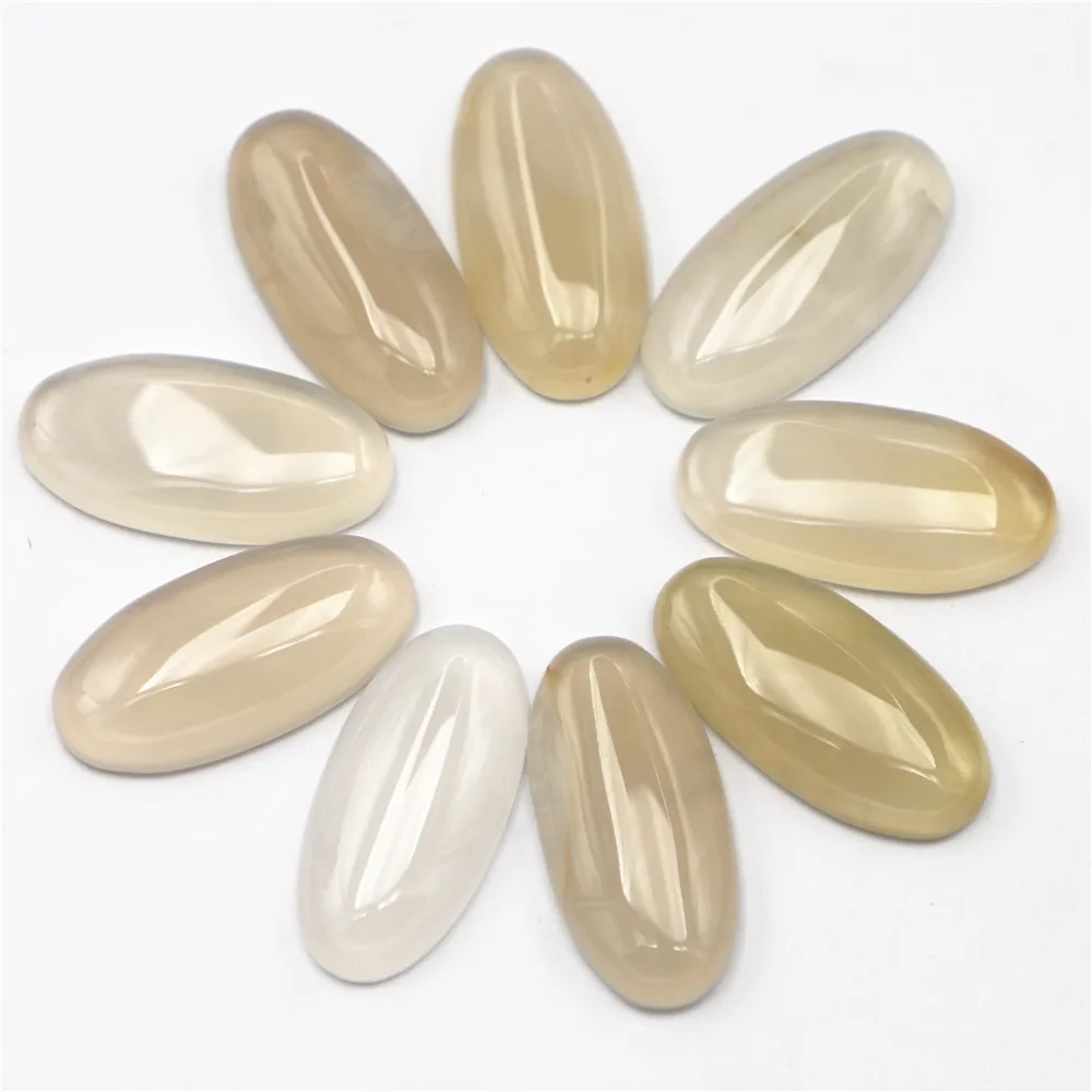 New Natural Stone Oval White Agate Cabochon Setting Beads Fit DIY Pendants Rings Earring Women Jewelry 30x15mm 20Pcs Wholesale