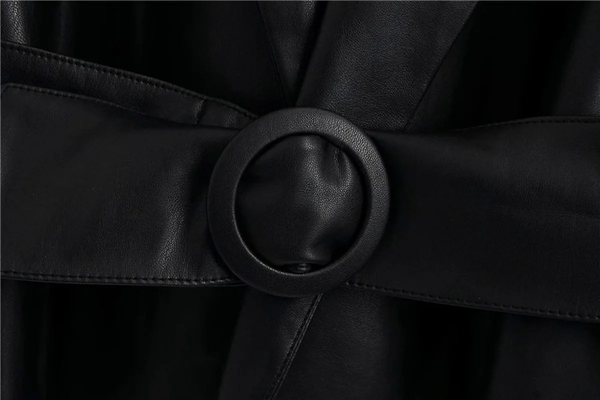 British Style Pu Leather Black Blazer Suit with Belt Women Commute Casual Short Blazers Autumn Winter Fashion Faux Leather Coats