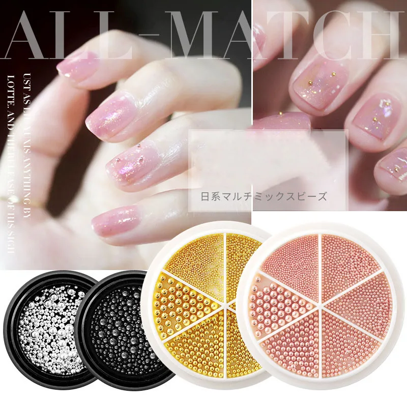 

Mini Small Stainless Steel Caviar Beads Nail Art Decorations Silver Rose Gold Micro Ball Charm Gel Polish Tips