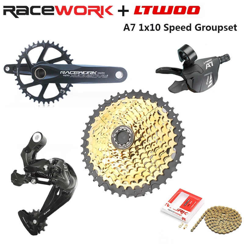 

LTWOO Bike Groupset Shifter+Rear Derailleur+RACEWORK Crankset 32-38T+Bicycle Cassette 42-50T+Gold Cycling Hollow Chain A7 10s