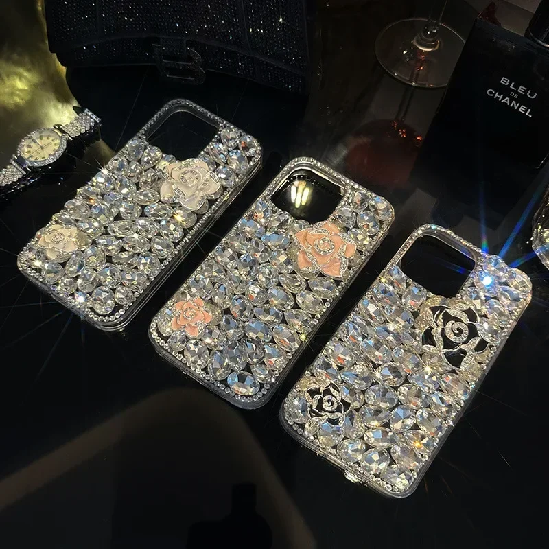 Чехол для телефона Iphone 15 Plus 13 Mini 14 Pro Max 11 12 Xs Xr 7 8 со стразами и цветком камелии