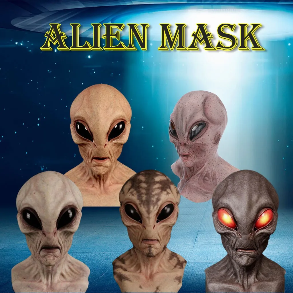 

Halloween Alien Mask Full Face Scary Horrible Big Eyes Horror Alien Head Latex Magic Masks Monster Cosplay Ugly Men Mondkapjes