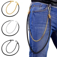 collare hiphop cowboy pants chain streetwear trousers chain goldblack color leather jeans chain waist accessories bc103