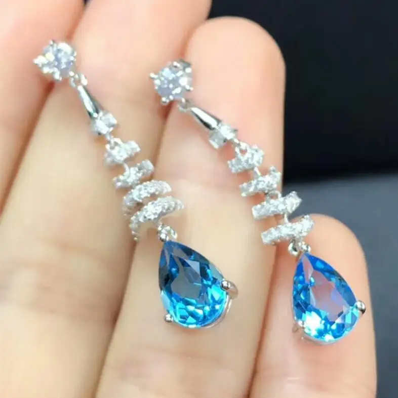 

Blue Gemstone Earrings 925 Silver Natural Blue Topaz Earrings