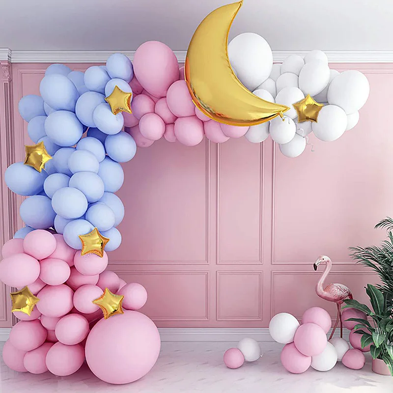 

119pcs Macaron Blue Pink Balloon Garland Arch Kit Moon Star Foil Balloon Baby Shower Girl Birthday Party Supplies Gender Reveal