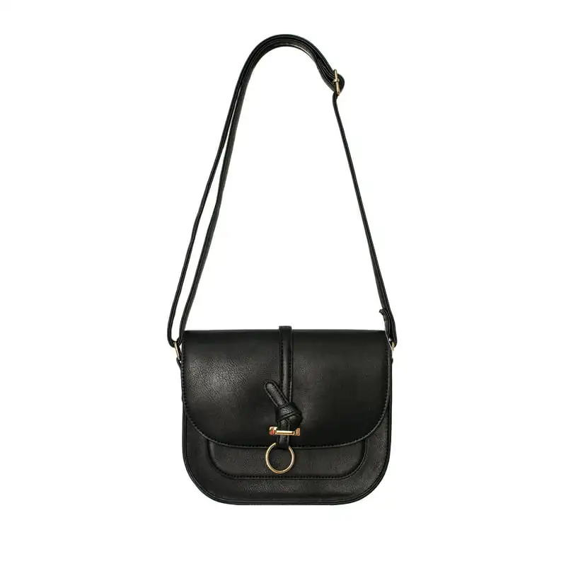 Luxurious Black Vegan Leather Crossbody Purse For Women, Saddle Styled Shoulder Bag Perfect for All Occasions.