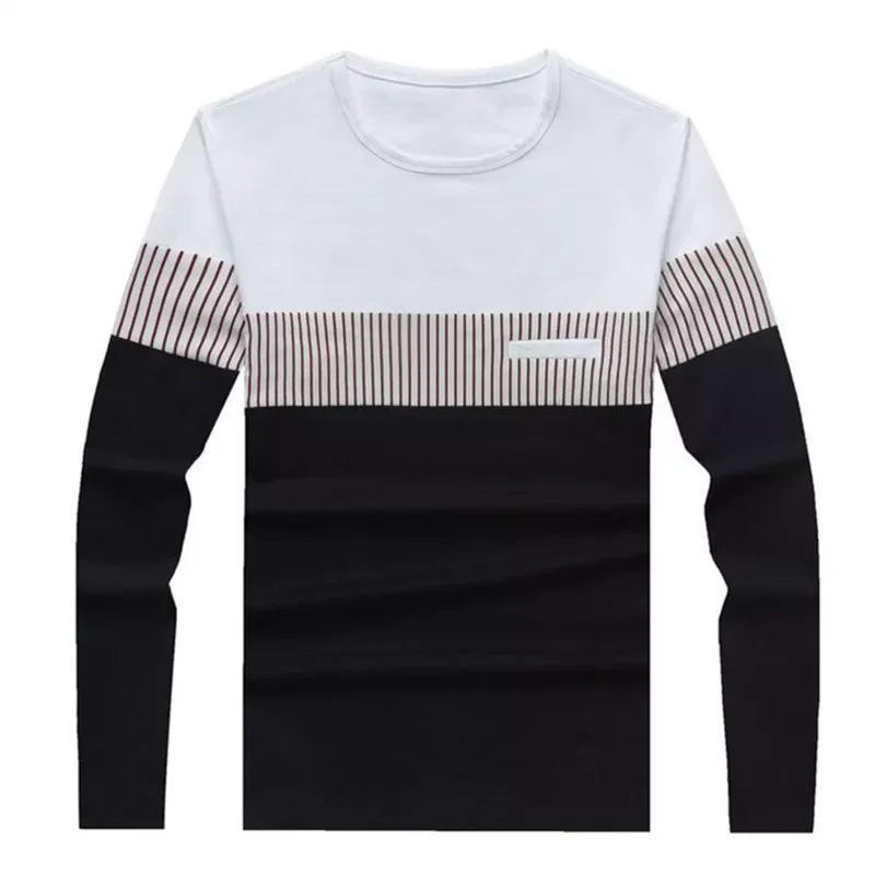 

NEW IN T Shirt Men Cotton Long Sleeve O Neck Striped Mens TShirts Fashion Patchwork Causal Slim Fit T Shirt Man Brand Men Clothi