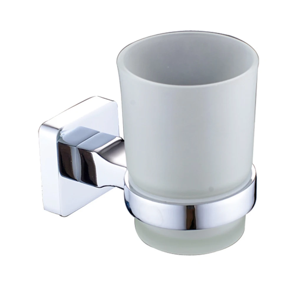 Glass Cup Stainless Steel Organizer Toilet Hotel Accessories Wall Mounted Bathroom Toothpaster Toothbrush Holder Home Round
