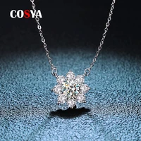 cosya real 1 carat moissanite sun flower diamond pendant necklace for women 925 sterling silver wed fine jewelry valentine gifts