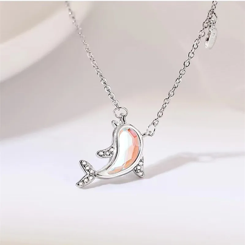 

2022 New Aurora Dream Rainbow Little Dolphin Necklace Women Light Luxury Niche Design High-quality Ladies Clavicle Chain Jewelry