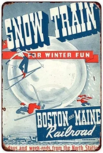 

New Tin Sign 1946 Boston and Maine Railroad Snow Train Aluminum Metal Sign 10" x 14"