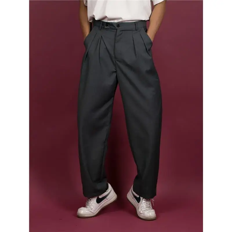 2024 оригинальная мужская одежда базовые серые свободные широкие костюмные брюки