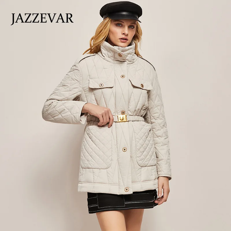 JAZZEVAR 2022 Autumn Winter New Vintage Fashion Cotton Down Jacket Diamond Long Casual Women's Coat