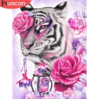 huacan diamond painting kit animal tiger 5d diy diamond embroidery cross stitch rose rhinestones mosaic home decor
