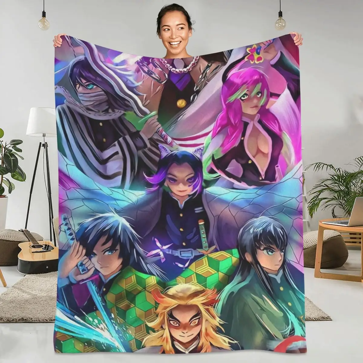 

Soft Warm Blanket Camping Demon Slayer Print Throw Blanket Funny Anime Flannel Bedspread Living Room Aesthetic Sofa Bed Cover