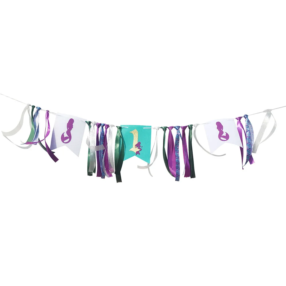

1pc 1st Birthday Party Girl Highchair Banner Dreamlike Beautiful Under The Sea Banner for Party Supplies