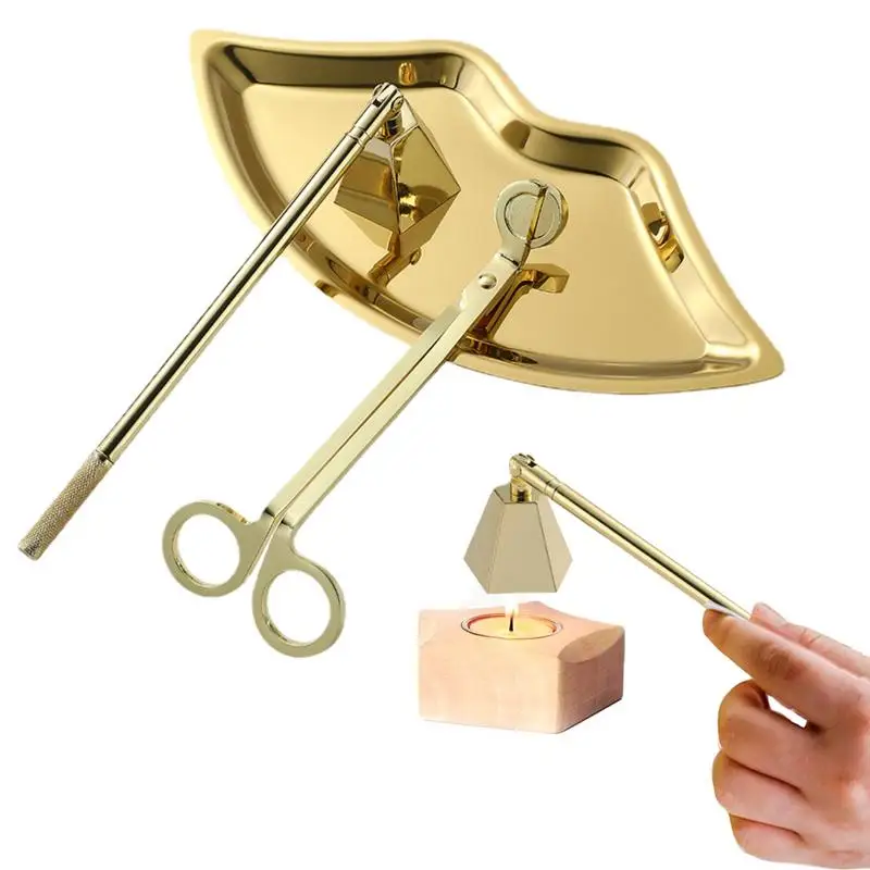 Stainless Steel Candle Snuffer Set Candle Wick Trimmer Cutter 2 In 1 Candle Snuffer Candle Wick Dipper Storage Tray Plate Candle