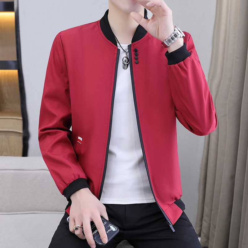 

New Round Collar Jackets Solid Color Long Rib Sleeve Slim Fit Korean Style Basic Classical Formal Youth Baseball Autumn Coat