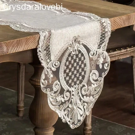 

European Velvet Fabric Lace Embroidered Trim Chemin De Table Runner Flag Pad Home Luxury Hotel Villa Christmas Wedding Decor