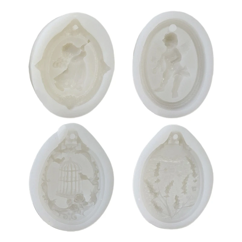 

HXBA Crystal Epoxy Angel Wheat Birdcage Listing Mold Mirror Various Styles Silicone Pendant Gypsum Mold for Tag DIY Charm