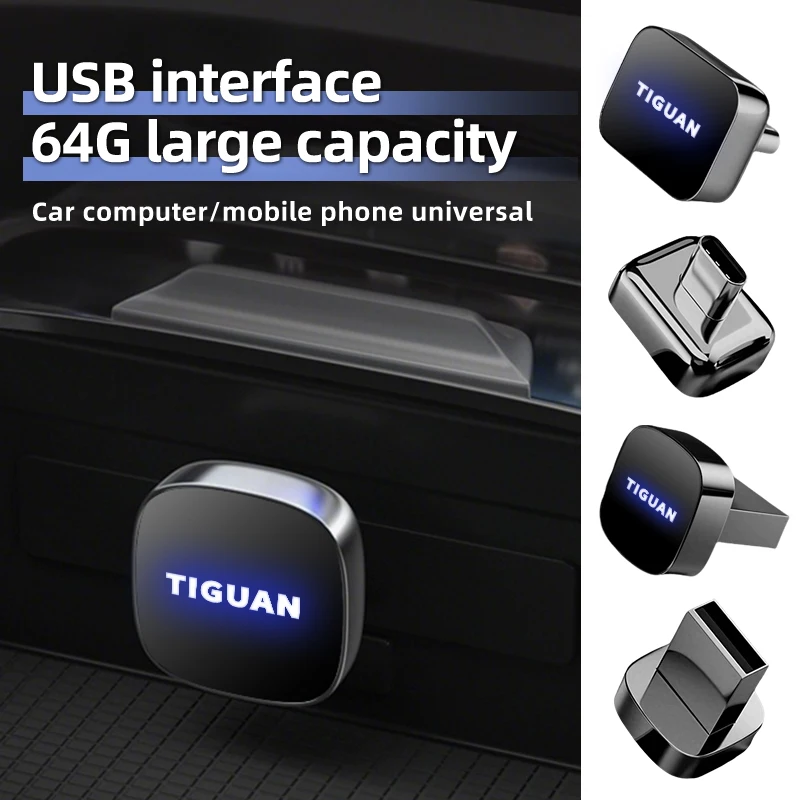 Фото Автомобильный USB-накопитель 32/64 ГБ для видеорегистратора, совместимый с Type-C/USB, для установки в салон автомобиля VW Jetta Passat GTI Golf Tiguan №5
