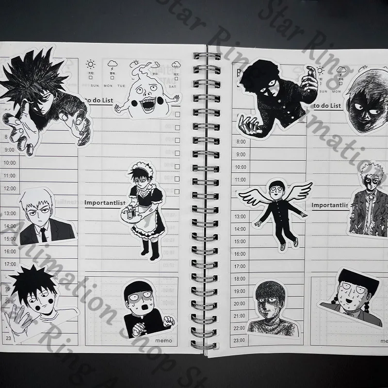 Фото 60 наклеек Mobu Saiko Hyaku Mob Psycho 100 Kageyama Shigeo Манга наклейки «сделай сам» черно-белые стили без дубликатов образца №2