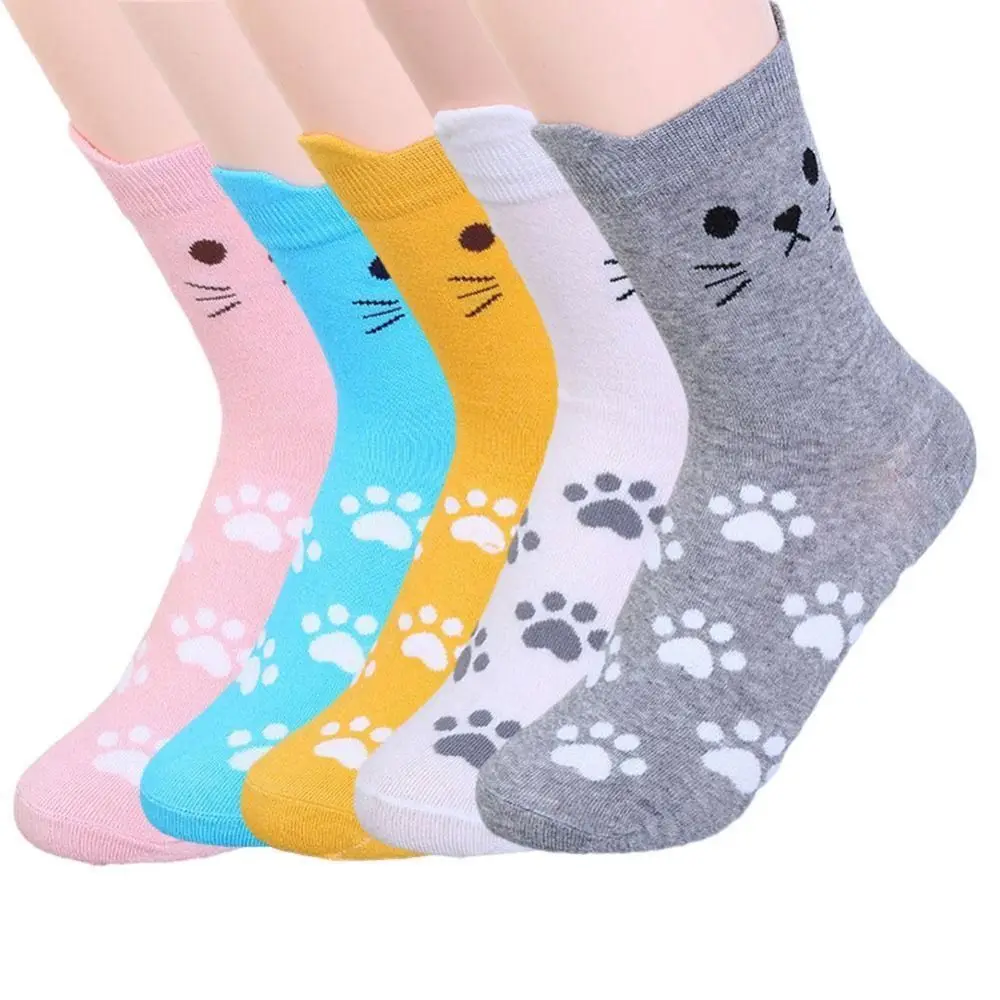 

Зимние носки в виде кошачьих лап из полиэстера и хлопка, новинка, дышащие, приятные для кожи, с тиснением, женские теплые вязаные носки