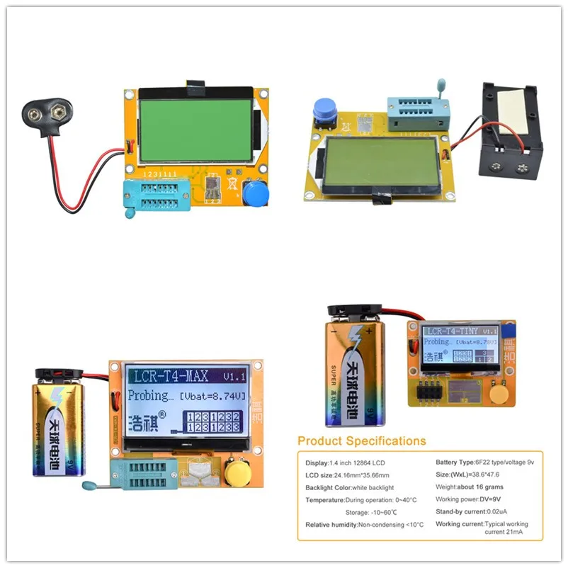 

GM328A Mega328 Transistor LCR-T4 Tester Diode Capacitance Voltage DC 6.8-12V Frequency Meter PWM Wave Signal Gener Soldering