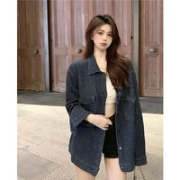 women fashion long sleeve pockets outerwear tops stylish loose tweed plaid jacket coat female black chic coats casual streetwear