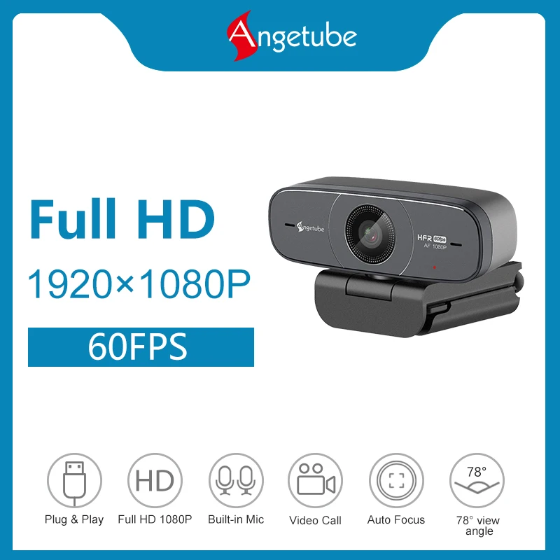 Веб-камера Angetube AF925H 1080P HD USB AF, 60 кадров/с, угол обзора 78 °, с микрофоном