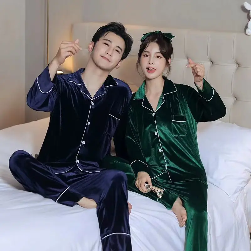 Pleuche lovers pajamas women in the spring and autumn winter coral fleece big yards fat mm200 g of household to take men's suits