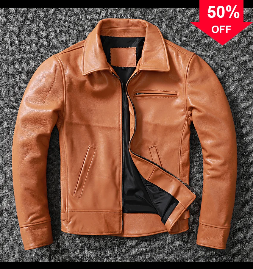 

Aoottii 100% Real Genuine Leather Jackets for Men Fashion Men's Coats Natural Cow Leather Jacket Chaqueta De Los Hombres Zm192