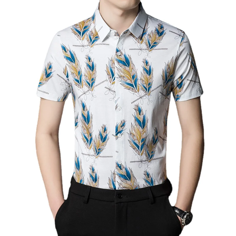 2022 New Summer Cotton Printing Shirt Casual Loose Men Short Sleeve Dress Shirt High Quality Men's Business Shirt Short-sleeve