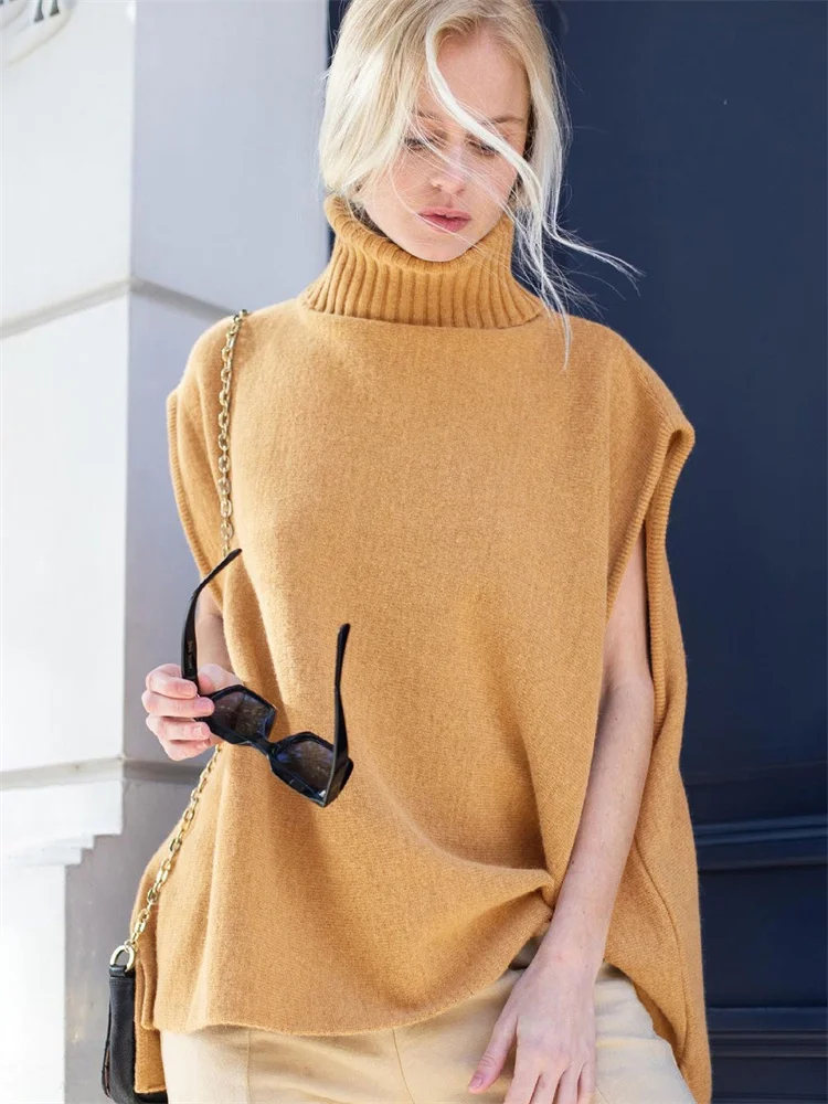 

Tossy Casual Loose Female Turtleneck Top Sleeveless Fashion High Street Knit Pullover Autumn Elegant Knitwear Oversized Sweater