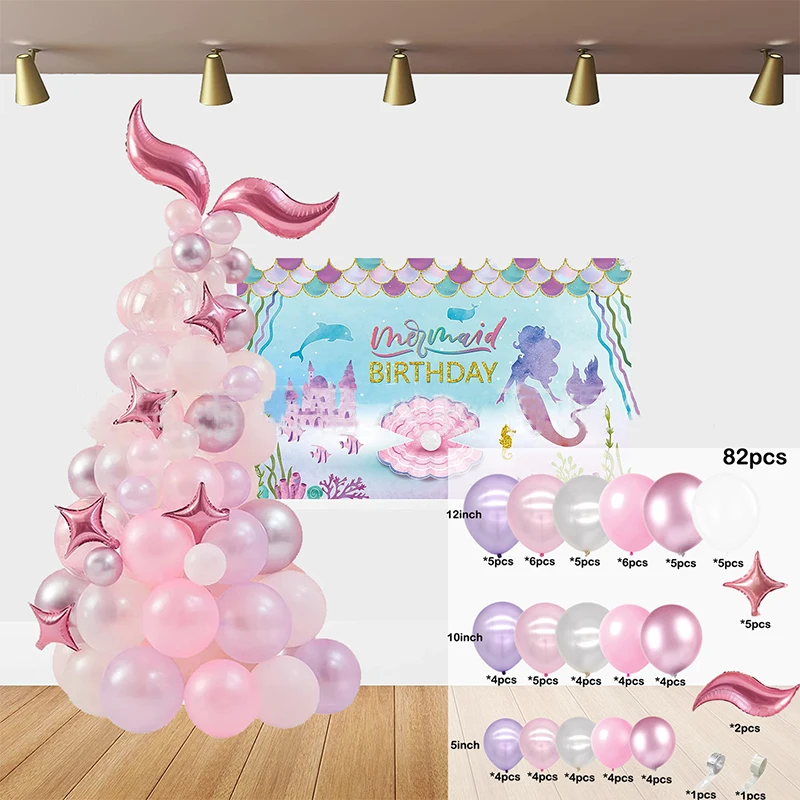 

Mermaid Theme Cute Pink Balloon Ocean Mermaid Tail Whale Ballon Happy Under The Sea Mermaid Girl Birthday Party Decor Baloon