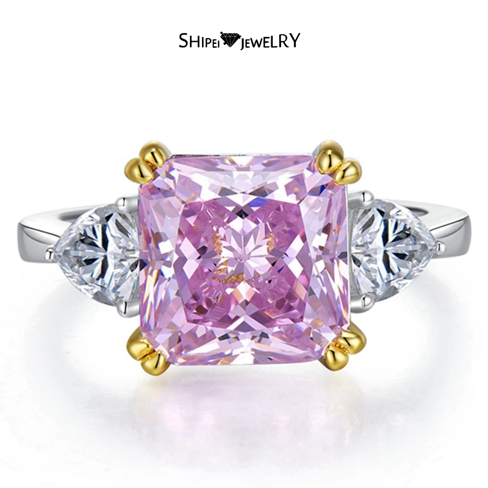 

Shipei 925 Sterling Silver Priness Cut 5CT Pink Sapphire Citrine High Carbon Diamond Gemstone Engagement Ring Fine Jewelry Gifts