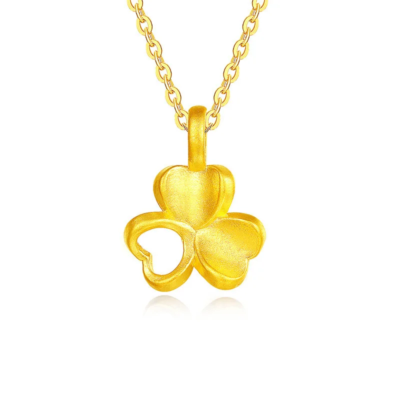 

BANFU Pure 24K 999 Golden Clover Pendant Necklace with Real 18K Gold Au750 Women's Clavicle Necklace Exquisiteb Jewelry Gifts