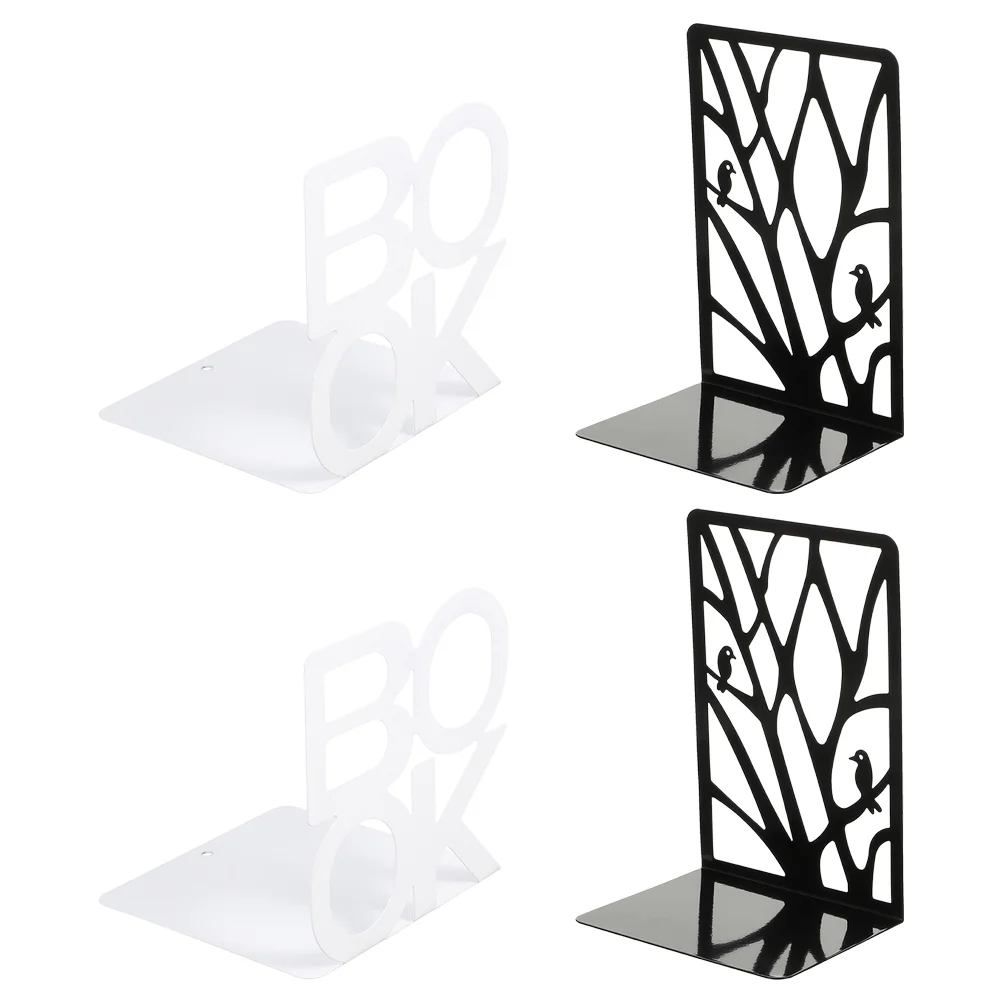 

2 Pairs Hollow Book End Table Top Decor Bookends Shelves Desktop Iron Supporting Rack Hold Books Office Decorative
