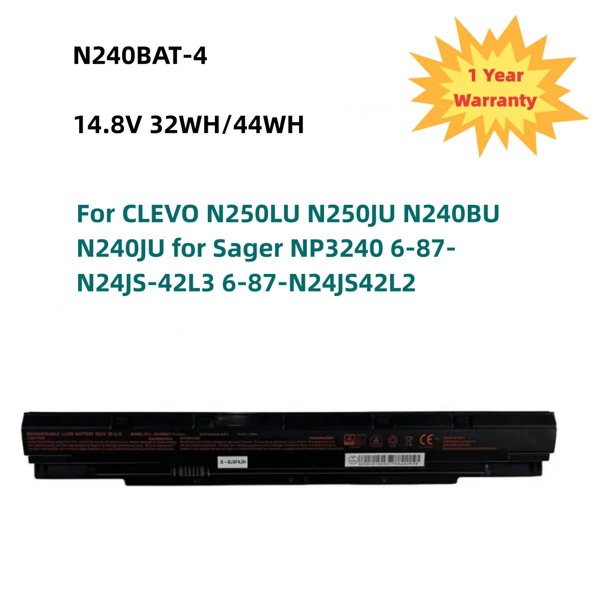 Аккумулятор для ноутбука CLEVO N250LU N250JU N240BU N240JU for Sager NP3240 6-87-N24JS-42L3 6-87-N24JS42L2