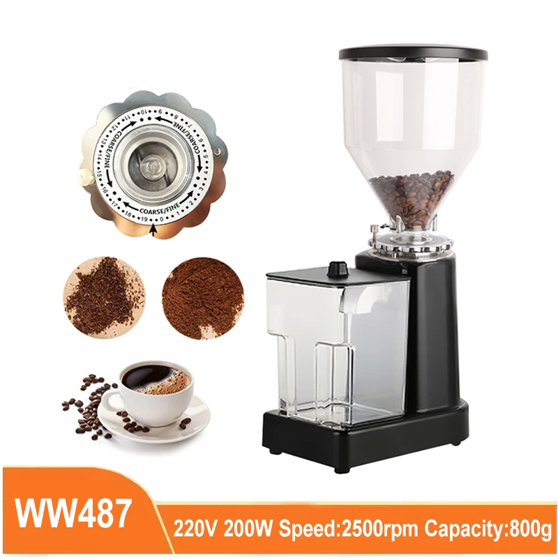 

220V/110V Electric Coffee Grinder Machine Coffee Beans Particle Fully Automatic Detachable 9 File Adjustable High Capacity Fast