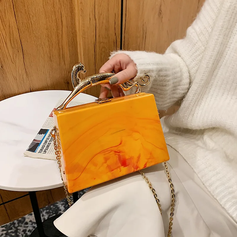 

Luxury Acrylic Women Handbag with Metal Portable Designer Small Shoulder Bag Ins Chains Crossbody Bags for Women Hot Evening Bag