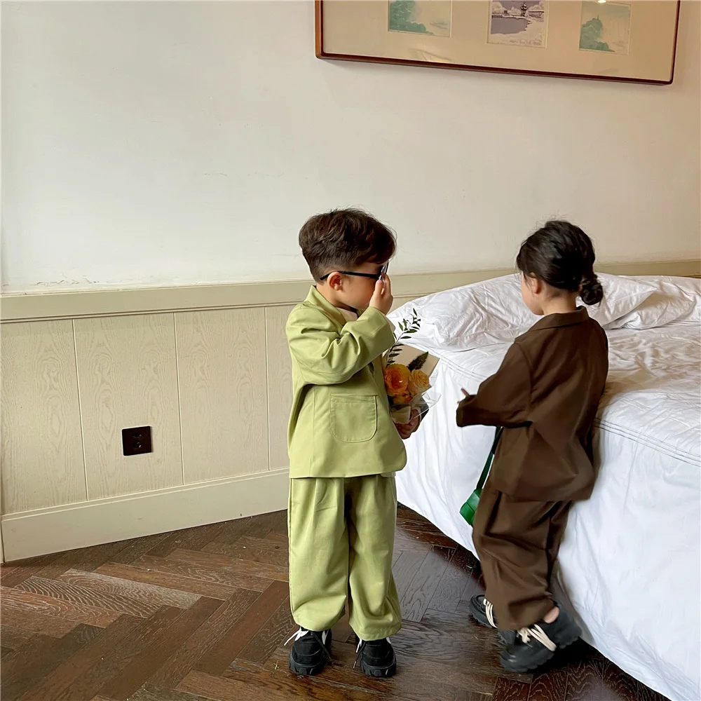 Freely Move Kid Boys Autumn Suit Girls Boys Baby Suit Clothes 2022 New Children's Clothing Casual Solid Tops + Pants 2 Piece Set