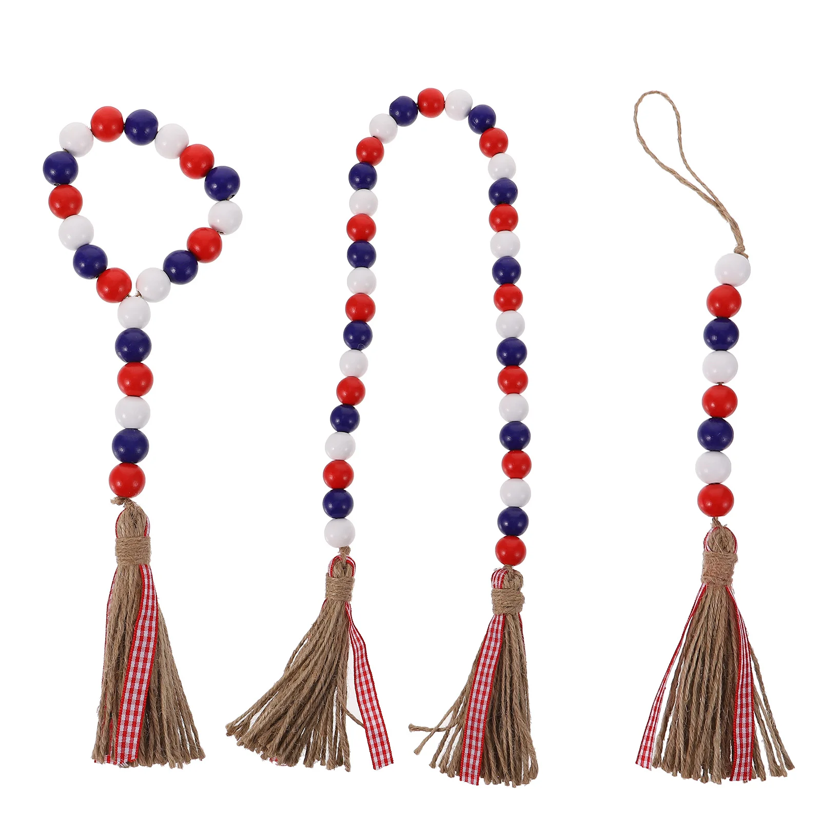 

3Pcs Pastoral Style Wooden Beads Pendants Hemp Rope Tassel End Hangings