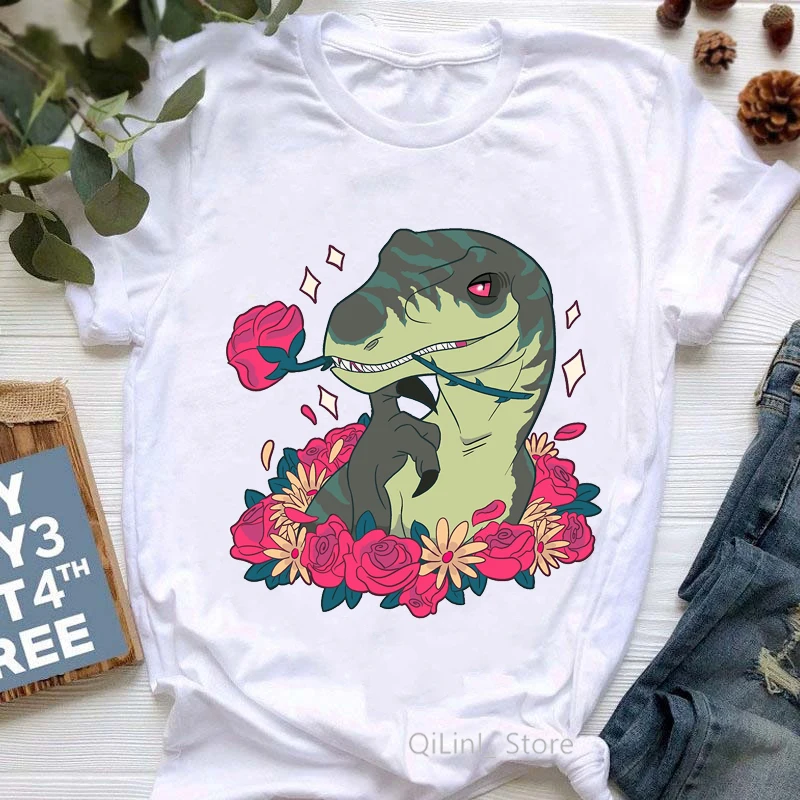 2022 New Style Jurassic Park T Shirt Watercolor Dinosaur Animal Print Tshirt Femme Summer Short Sleeve Women T-Shirt Tops