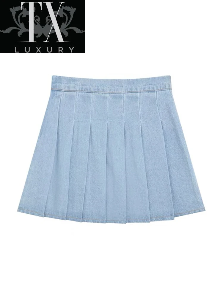 

Harajuku Y2K Denim Mini Pleated Skirt Ladies 2022 Summer High Waist Shorts Skirts Women Fashion Korean A-line Jupe Preppy Style