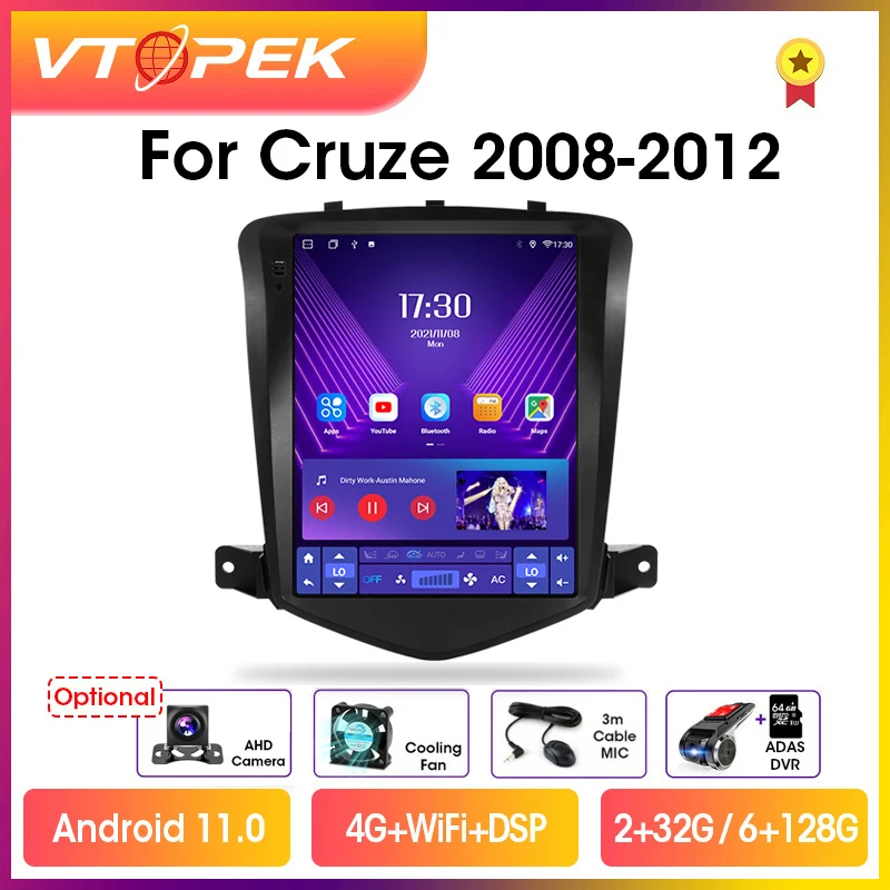 Автомобильная Мультимедийная система Vtopek 9 7 дюйма 2din Android 11 GPS для Chevrolet Cruze J300