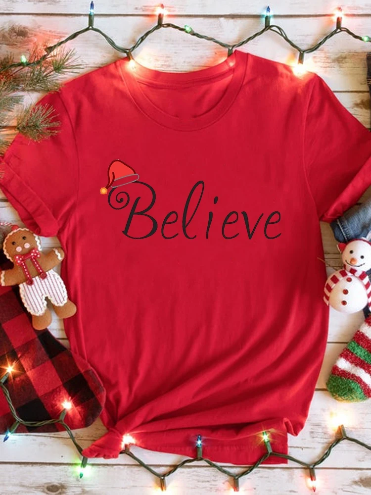 

Футболка женская в стиле 90-х с надписью, милая модная повседневная тенниска с графическим принтом, одежда на Рождество