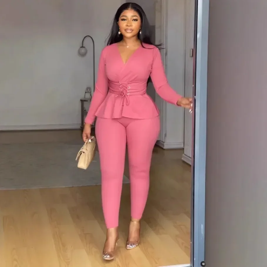 Осень-зима модный повседневный однотонный комплект из двух предметов