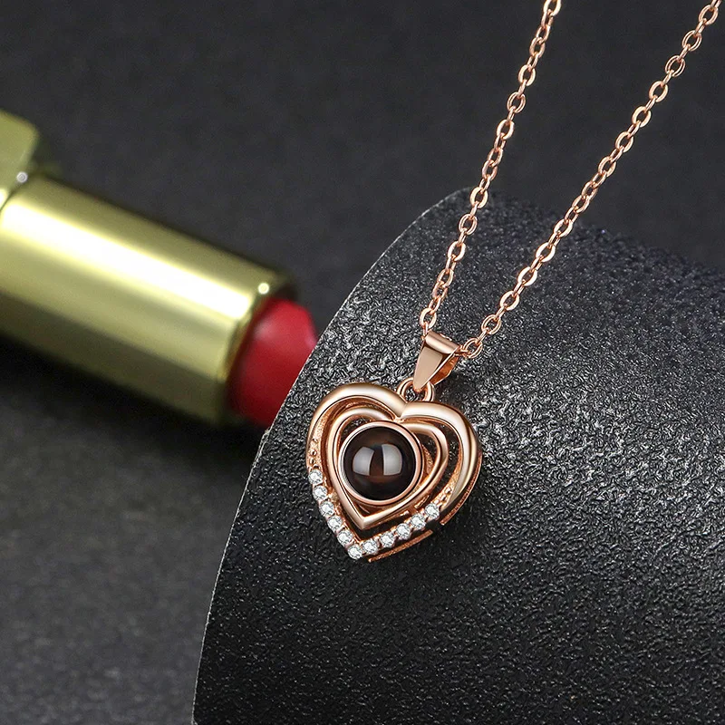 925 Sterling Silver Personalized Custom Photo Projection Necklace For Women Heart House Pendant Necklace For Women Jewelry Gifts